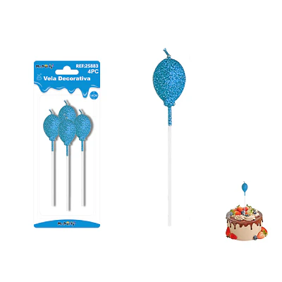 Velas largas con brillo forma globo azul rey 14cm 4pcs