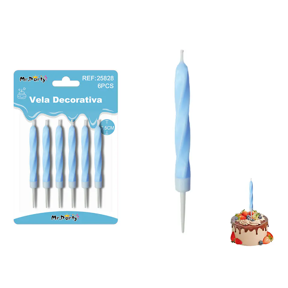 Velas espiraladas macaron azul 7.5cm 6pcs 1
