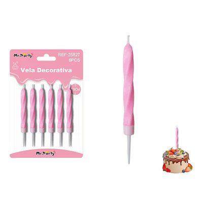 Velas espiraladas macaron rosada 7.5cm 6pcs