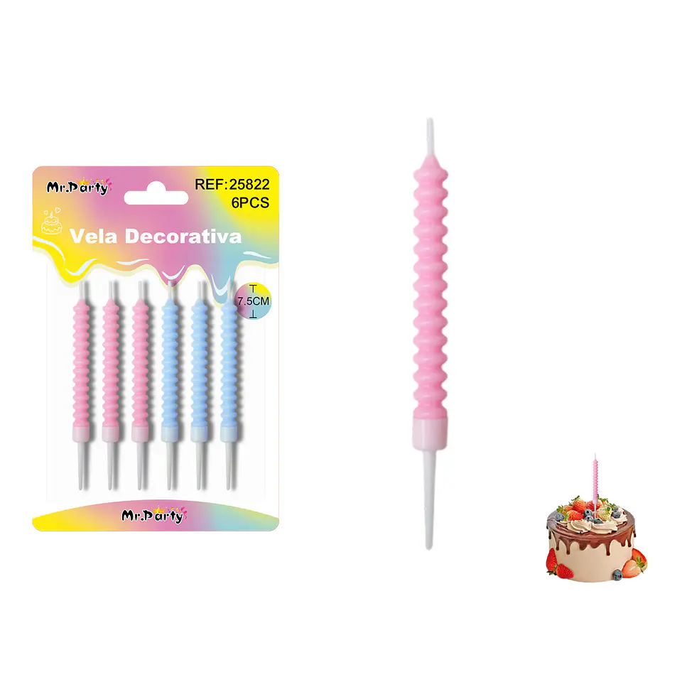 Velas espiraladas macaron surtidas 7.5cm 6pcs 1