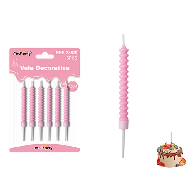 Velas espiraladas macaron rosada 7.5cm 6pcs