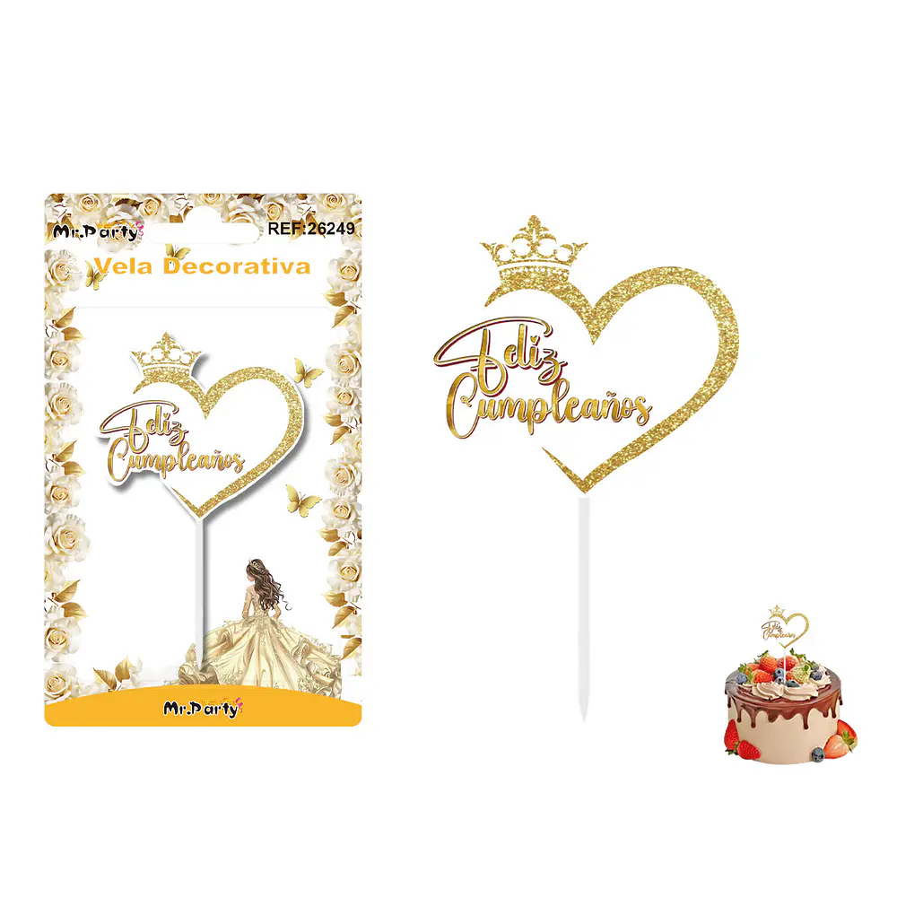 Vela decorativa de corona con corazón y brillo 5.8*6.3cm