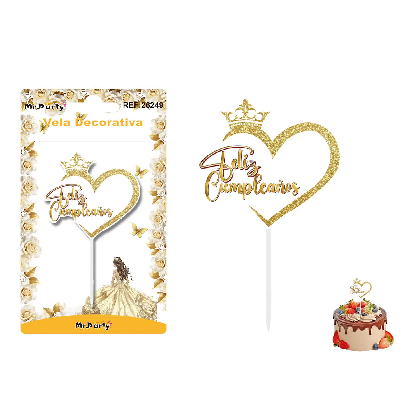 Vela decorativa de corona con corazón y brillo 5.8*6.3cm 1