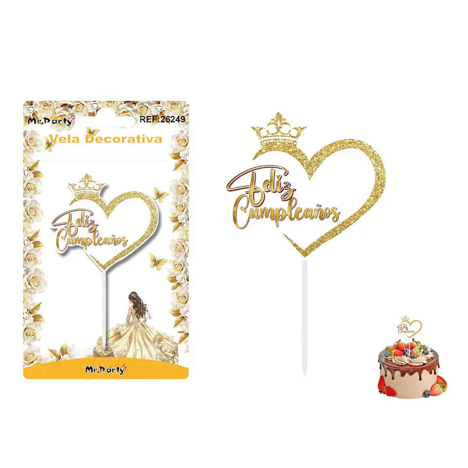 Vela decorativa de corona con corazón y brillo 5.8*6.3cm 1