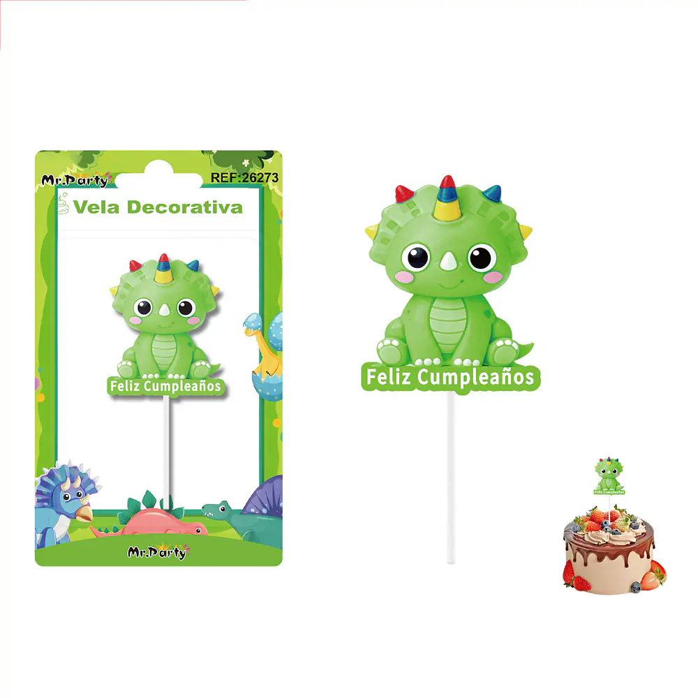 Vela decorativa de dinosaurio verde 5*6.3cm