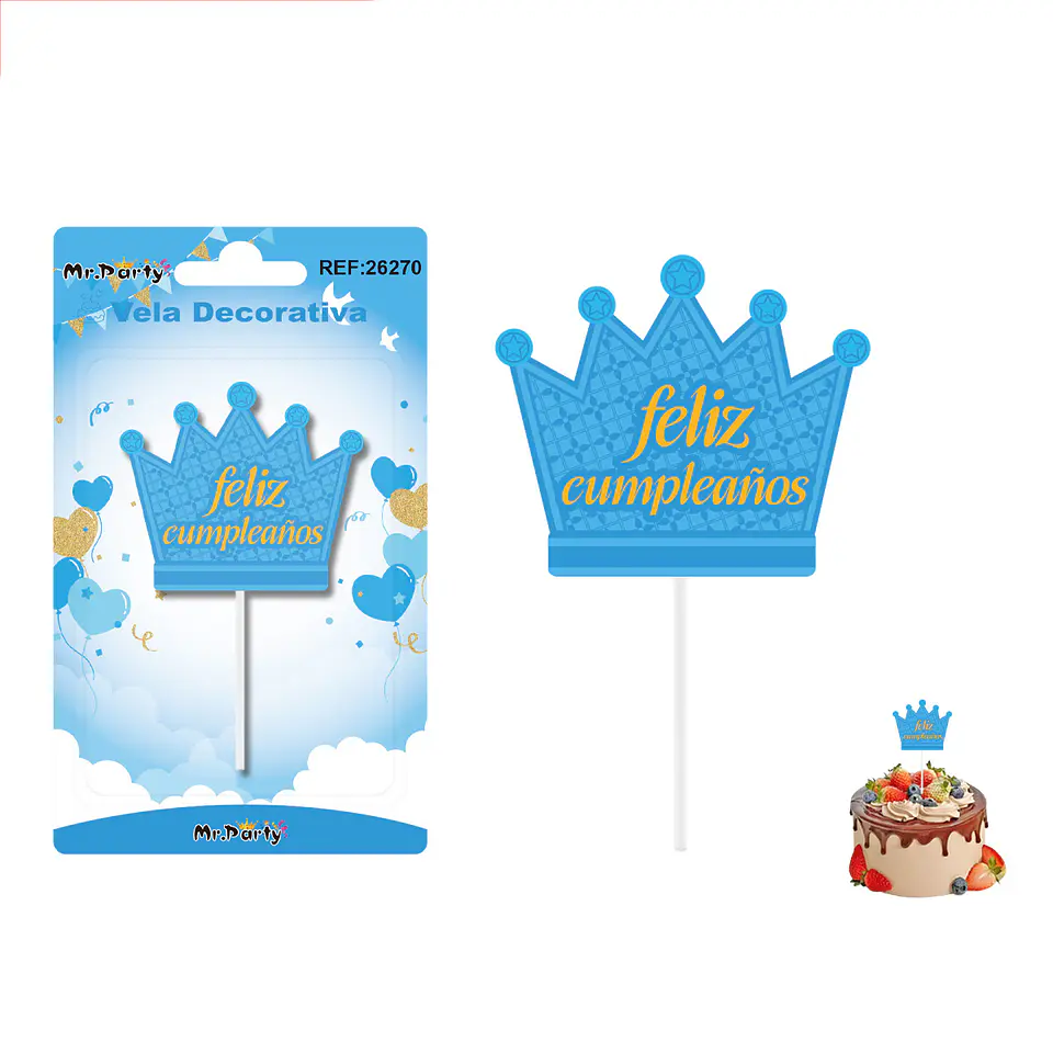 Vela decorativa de corona azul 6.3*5.4cm 1