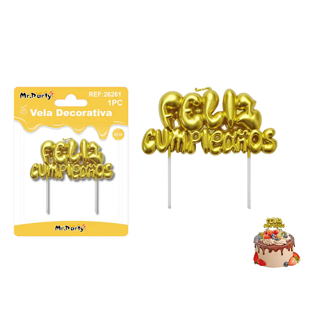 Vela Feliz Cumpleaños metálico dorado 8*3.5cm