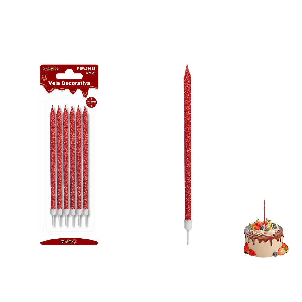 Velas largas con brillo rojas 12.3cm 6pcs