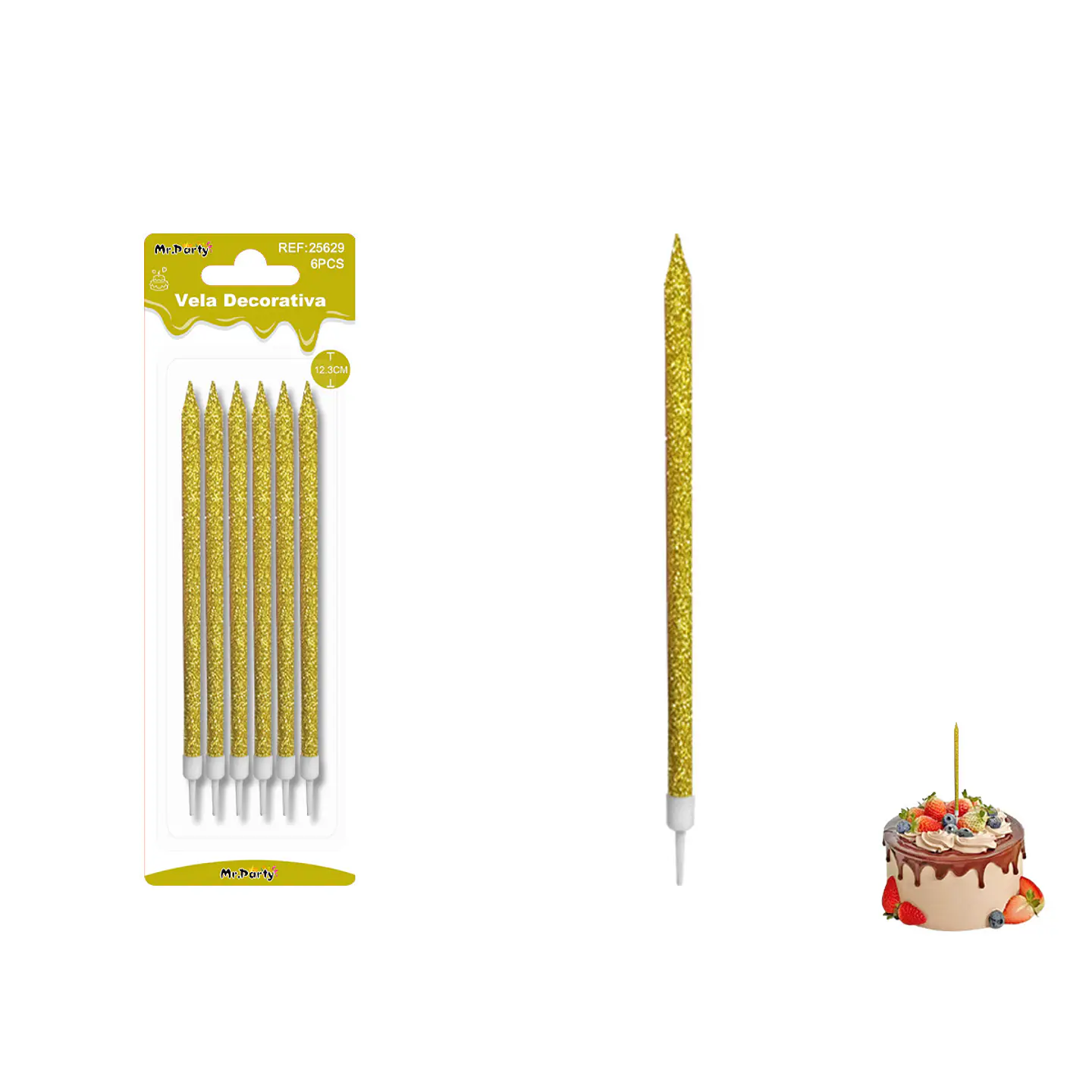 Velas largas con brillo doradas 12.3cm 6pcs 1