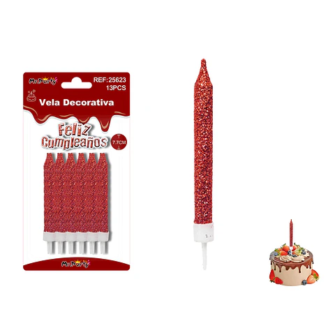Velas rectas con brillo rojas 7.7cm 12pcs