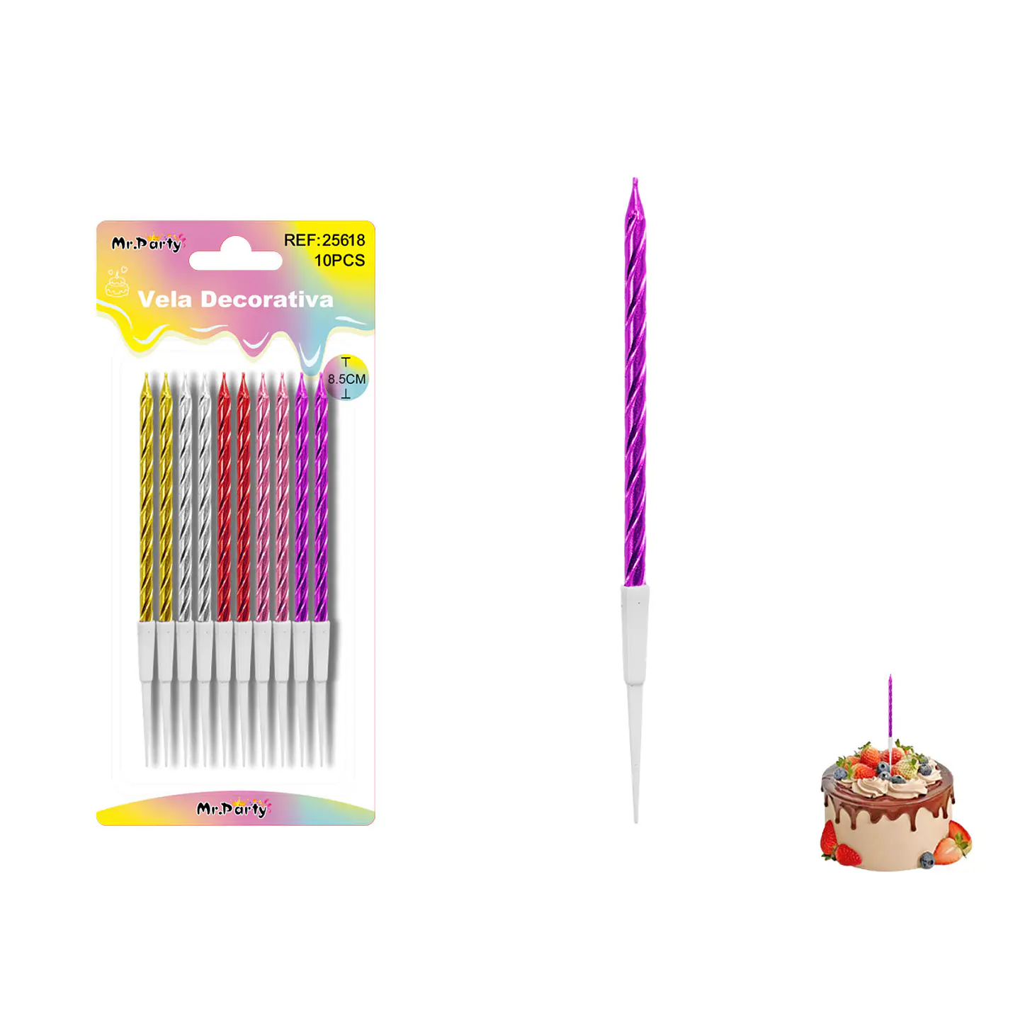 Velas espiraladas metalizadas surtidas 8.5cm 10pcs 1