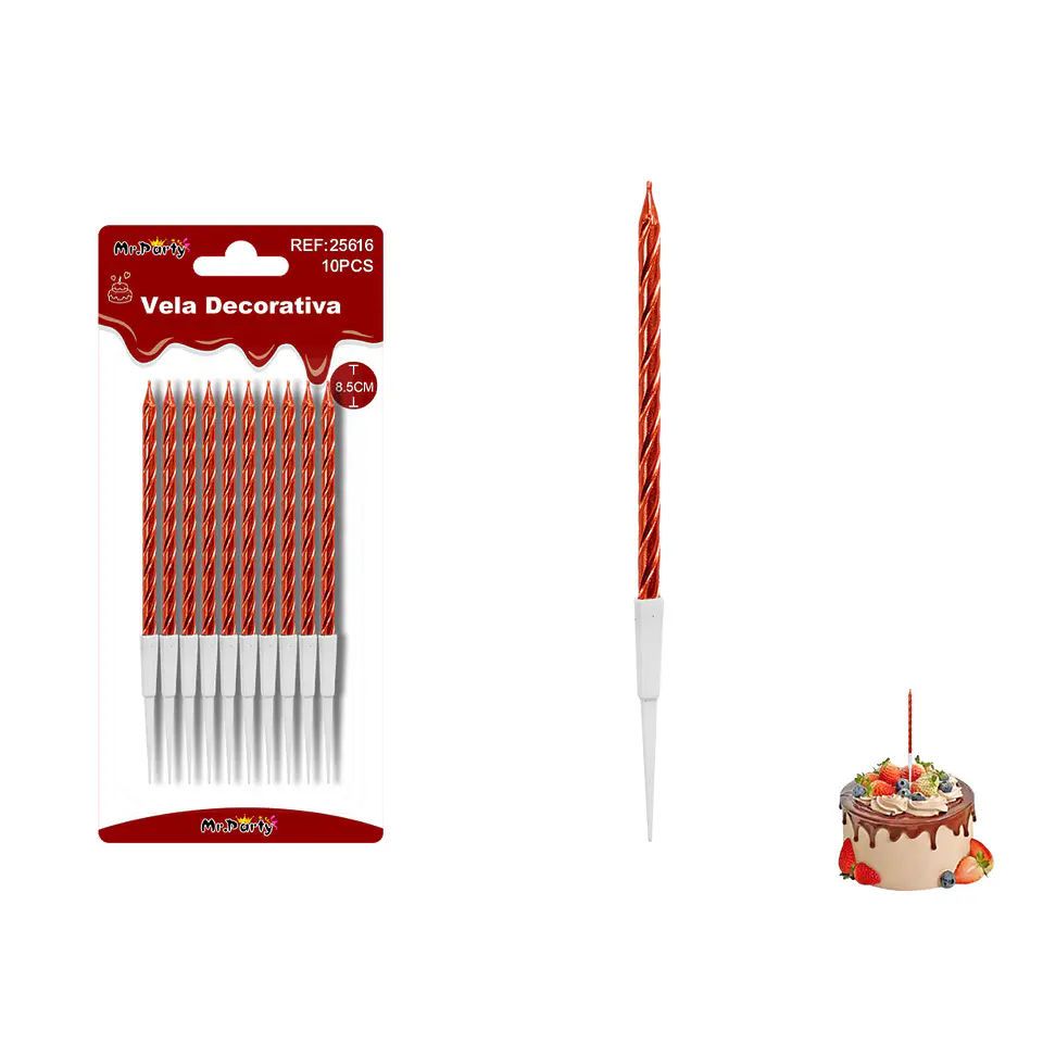 Velas espiraladas metalizadas rojas 8.5cm 10pcs 1