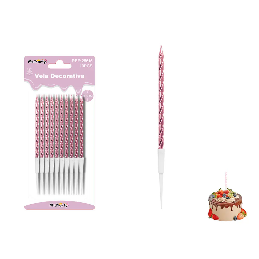 Velas espiraladas metalizadas rosadas 8.5cm 10pcs