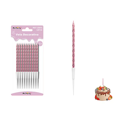 Velas espiraladas metalizadas rosadas 8.5cm 10pcs