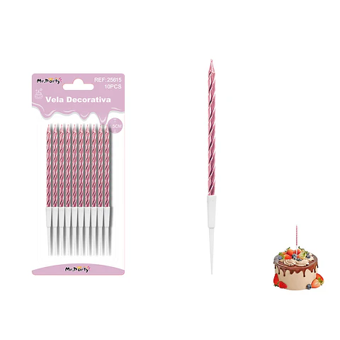 Velas espiraladas metalizadas rosadas 8.5cm 10pcs