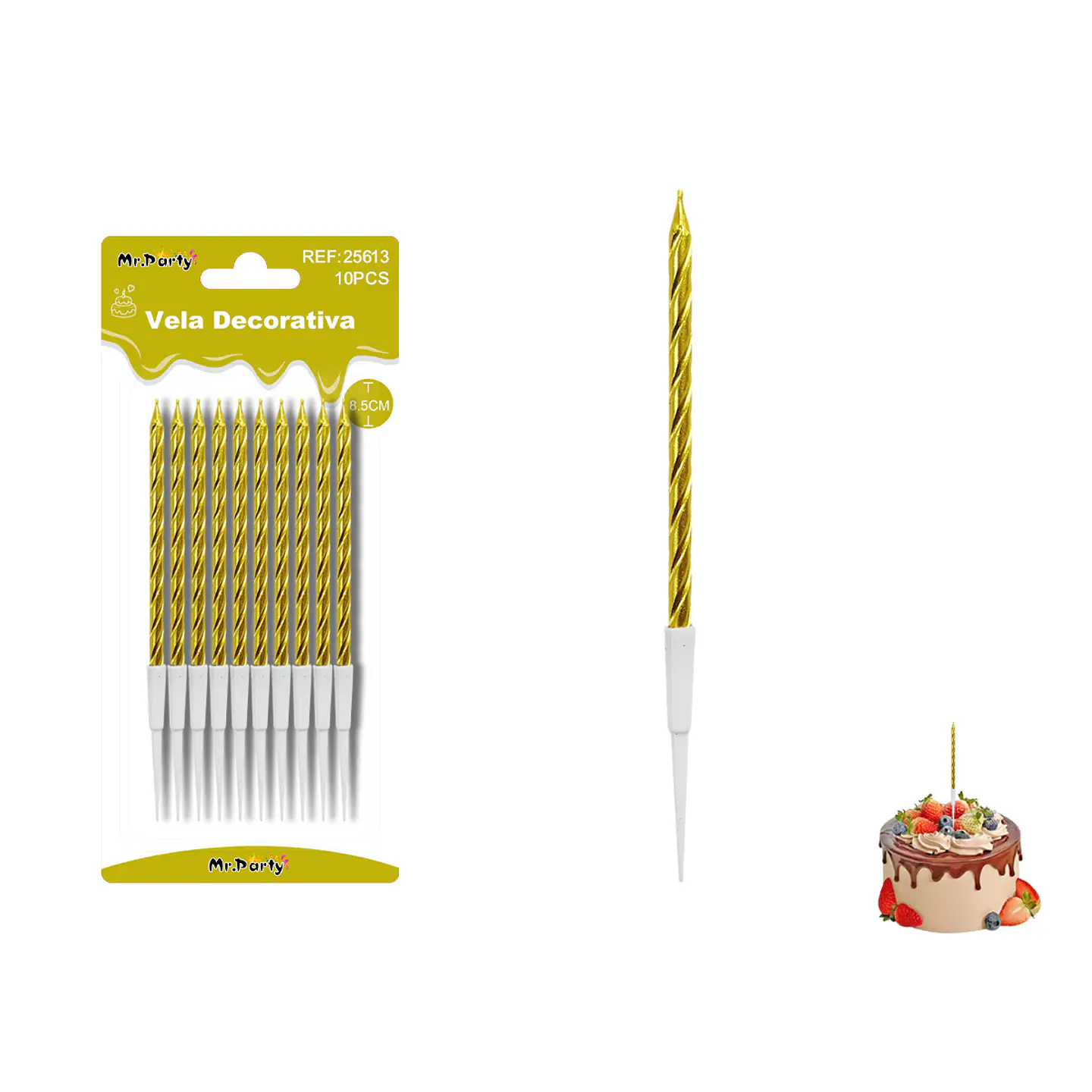 Velas espiraladas metalizadas doradas 8.5cm 10pcs 1