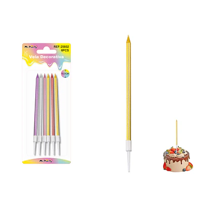 Velas rectas metalizadas surtidas 10.5cm 6pcs