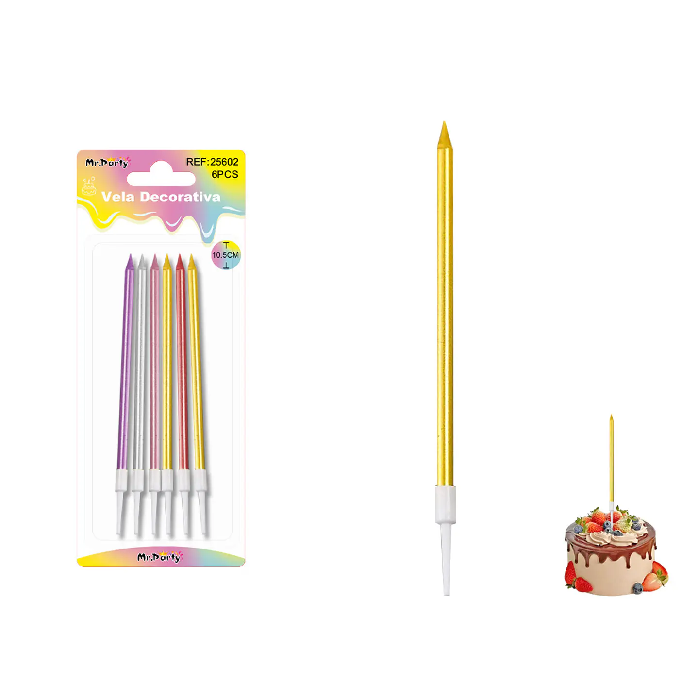 Velas rectas metalizadas surtidas 10.5cm 6pcs 1