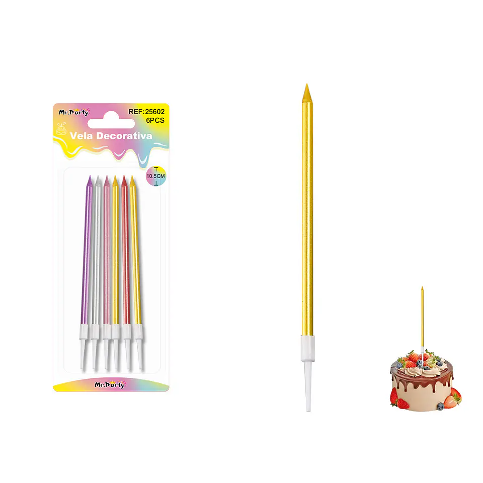 Velas rectas metalizadas surtidas 10.5cm 6pcs 1
