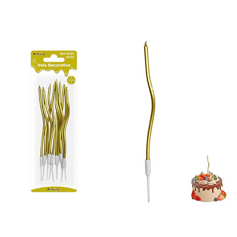 Velas curvas metalizadas doradas 11.5cm 6pcs