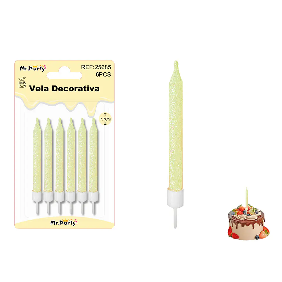Velas cortas fluorescentes con brillo amarillas 7.7cm 6pcs 1