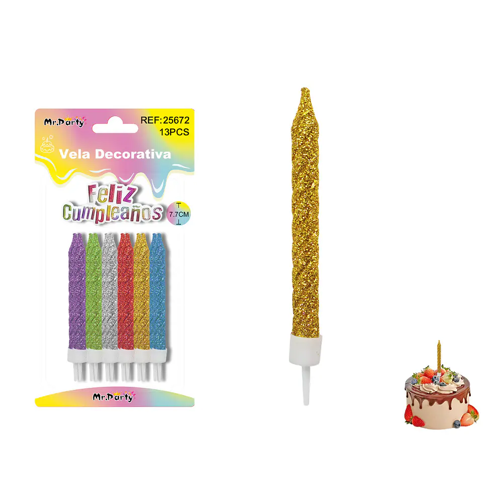 Velas espiraladas con brillo surtidas 7.7cm 12pcs