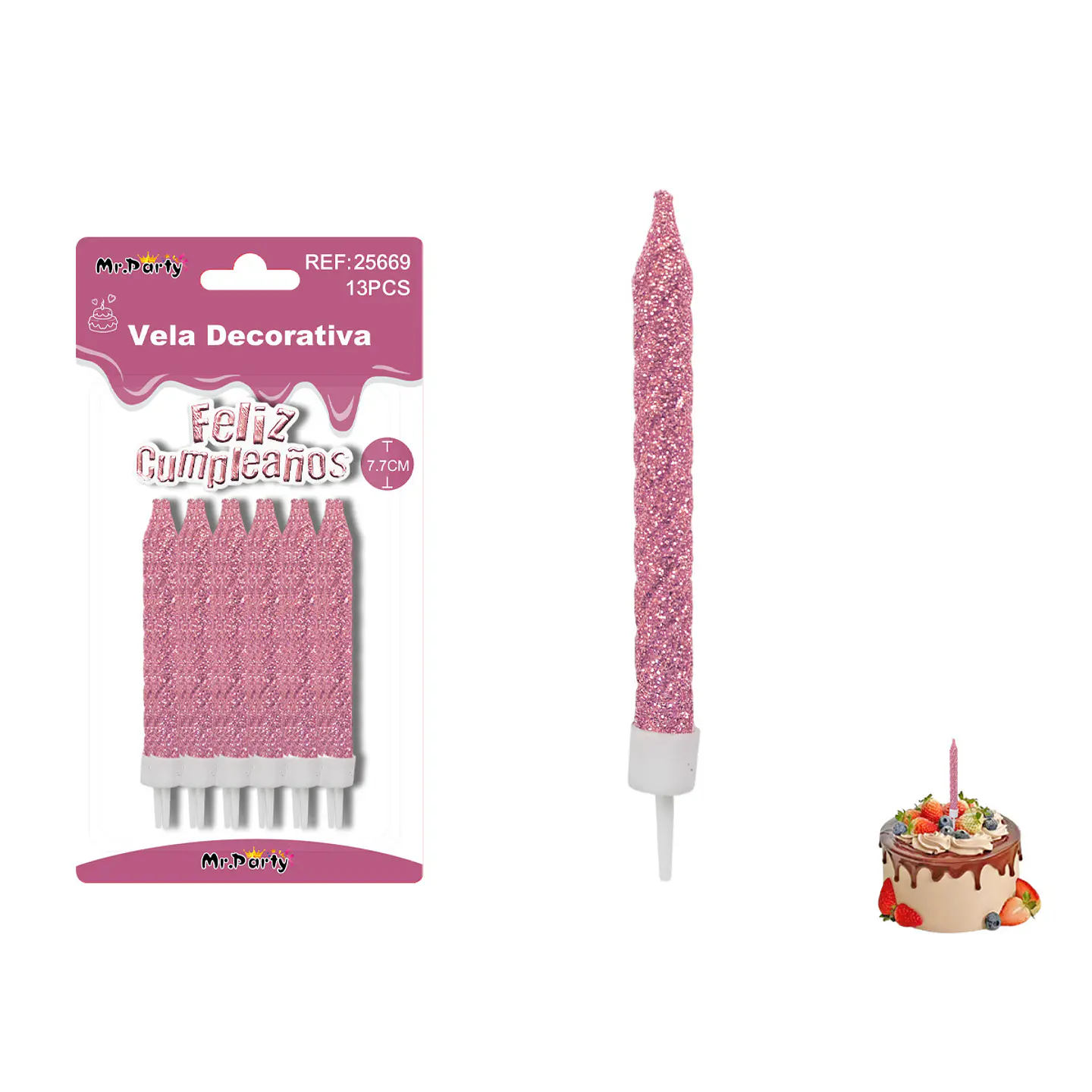 Velas espiraladas con brillo rosadas 7.7cm 12pcs 1