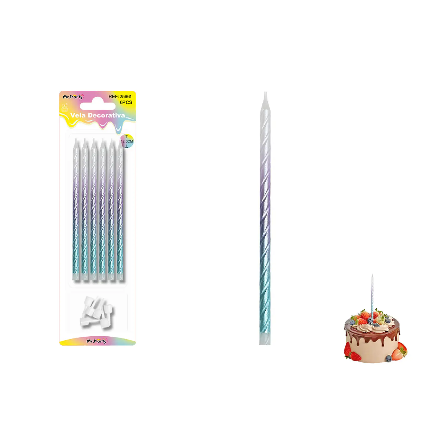 Velas largas degradadas tricolor 12.3cm 6pcs 1