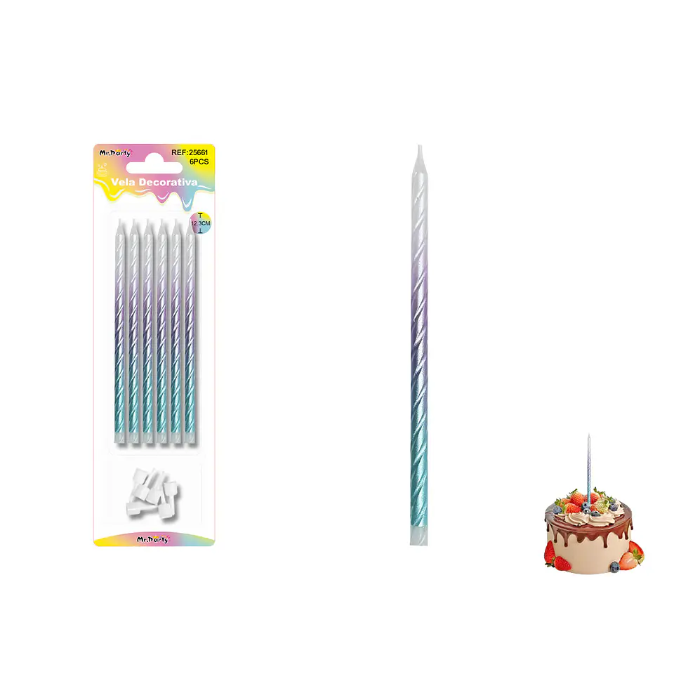Velas largas degradadas tricolor 12.3cm 6pcs 1