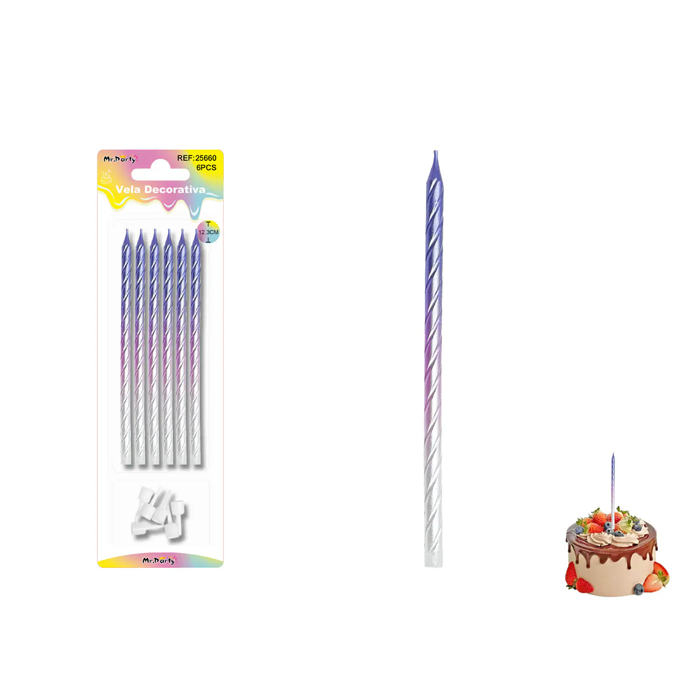 Velas largas degradadas tricolor 12.3cm 6pcs 1
