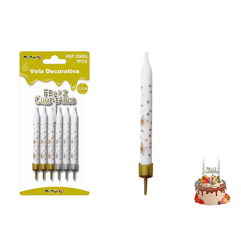 Velas rectas serigrafiadas con estrellas 7.7cm 6pcs