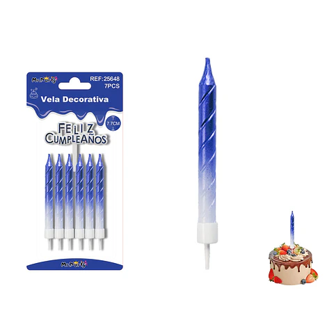 Velas espiraladas semimetalizadas azul 7.7cm 6pcs