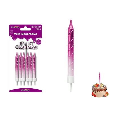 Velas espiraladas semimetalizadas fucsia 7.7cm 6pcs