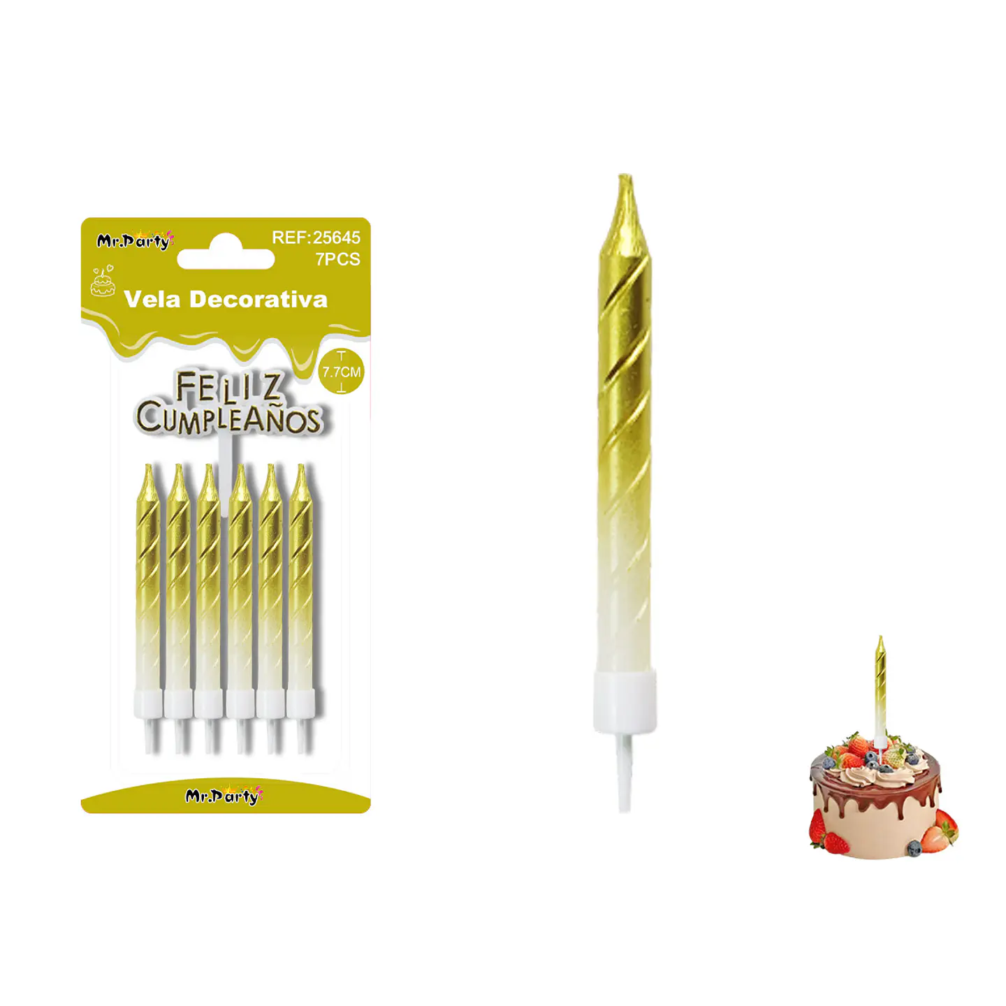 Velas espiraladas semimetalizadas doradas 7.7cm 6pcs 1