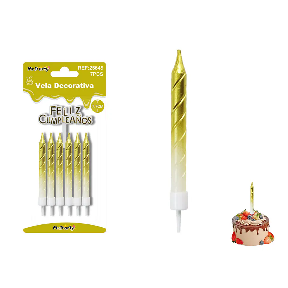 Velas espiraladas semimetalizadas doradas 7.7cm 6pcs 1