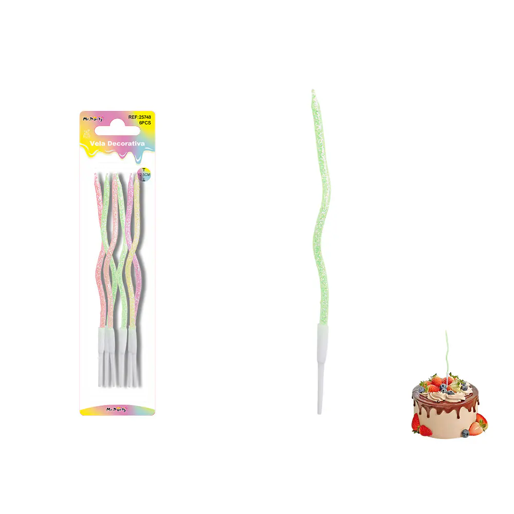 Velas curvas con brillo surtidas 12.5cm 6pcs