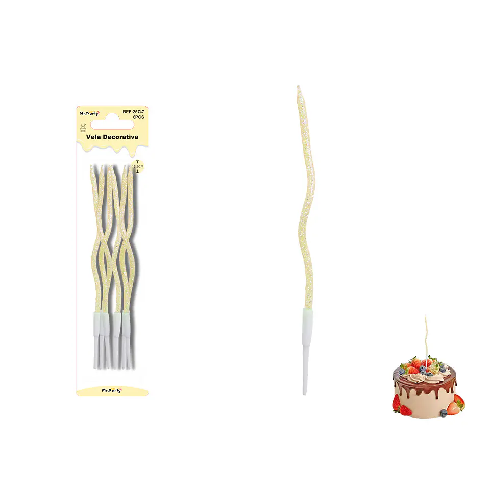 Velas curvas con brillo amarillas 12.5cm 6pcs 1