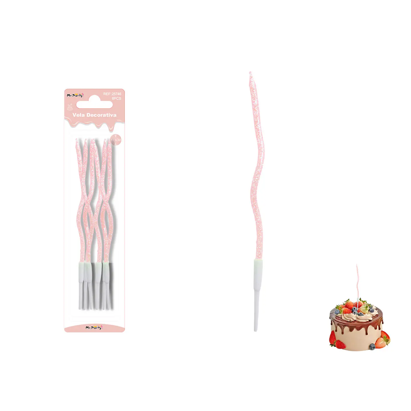 Velas curvas con brillo rosada claro 12.5cm 6pcs 1