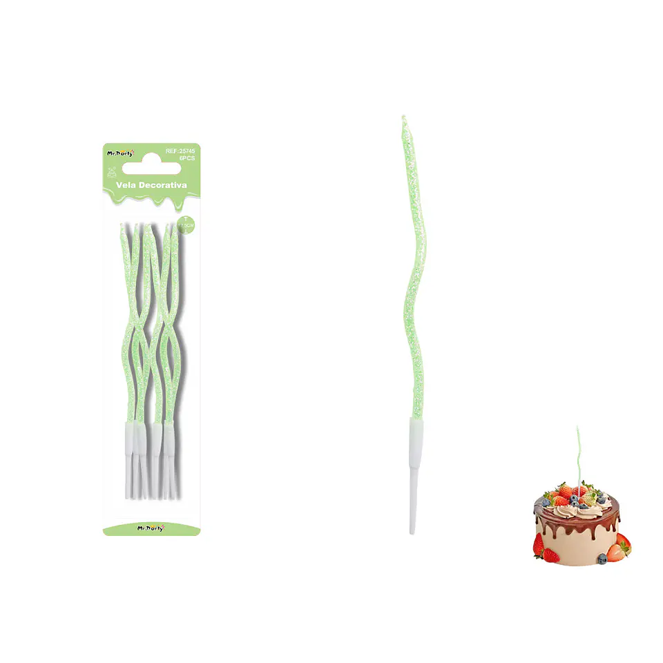 Velas curvas con brillo verde 12.5cm 6pcs 1