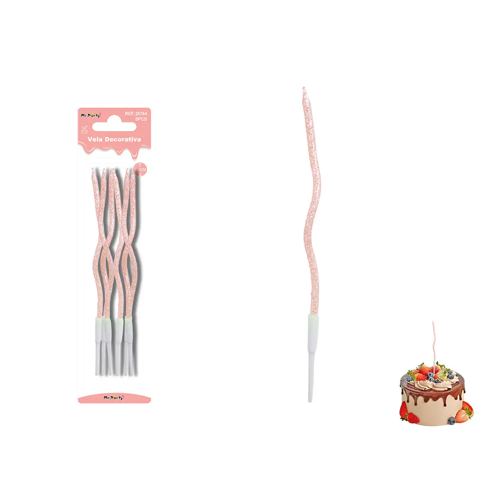 Velas curvas con brillo naranjo 12.5cm 6pcs