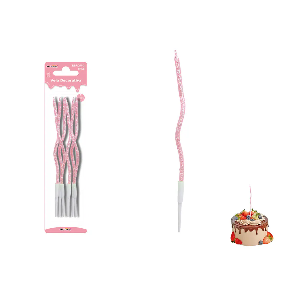 Velas curvas con brillo rosado 12.5cm 6pcs