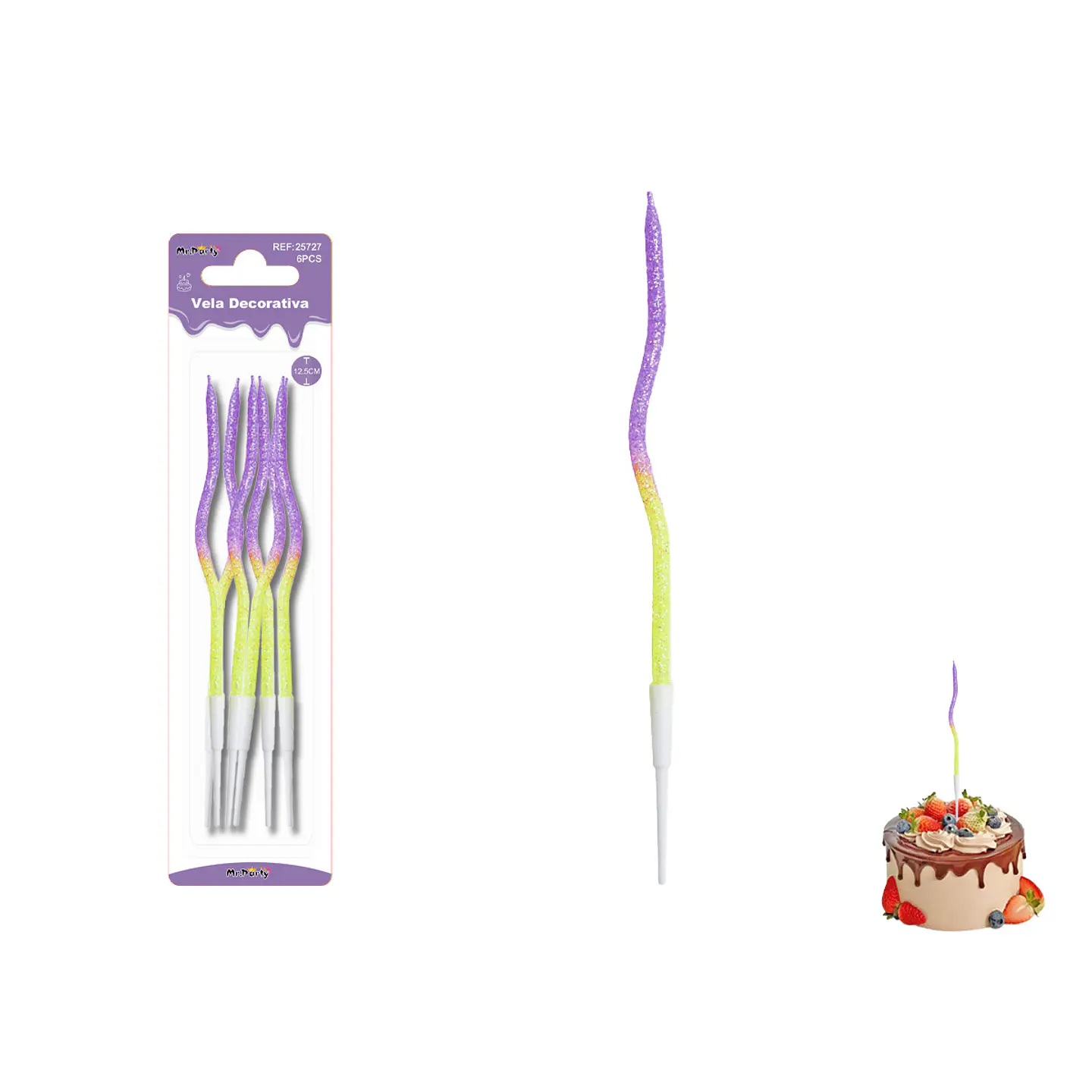 Velas curvas con brillo bicolor amarillo/morado 12.5cm 6pcs 1