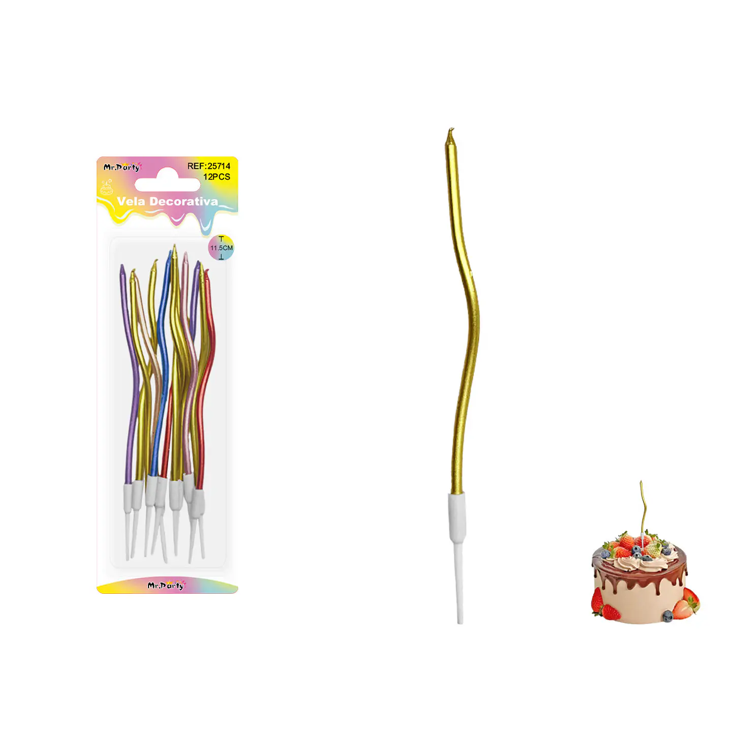 Velas curvas metalizadas surtidas 11.5cm 6pcs 1