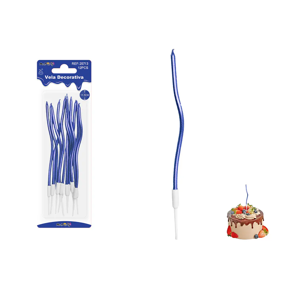 Velas curvas metalizadas azul rey 11.5cm 6pcs 1