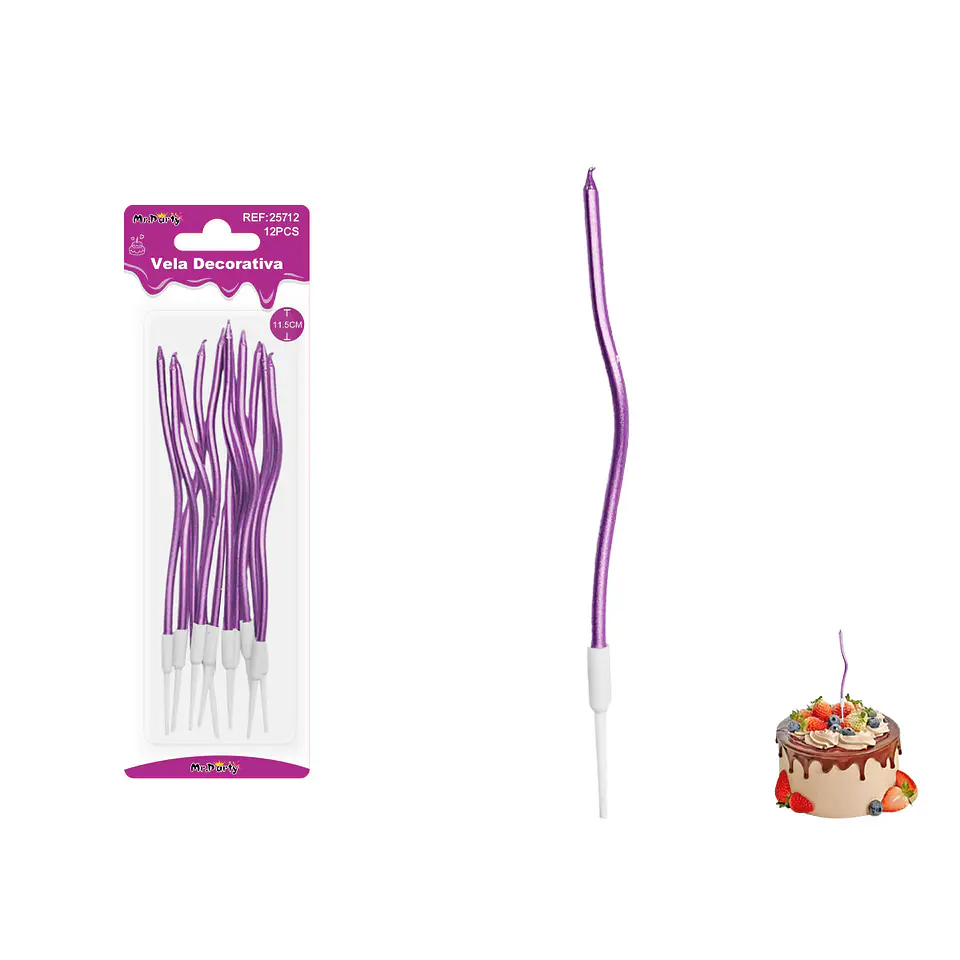 Velas curvas metalizadas moradas 11.5cm 6pcs 1