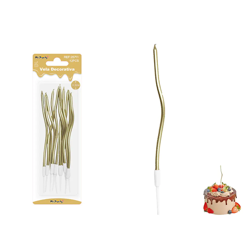 Velas curvas metalizadas champaña dorado 11.5cm 6pcs