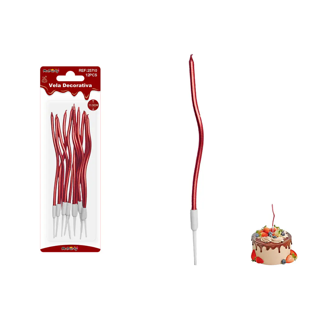 Velas curvas metalizadas rojas 11.5cm 6pcs