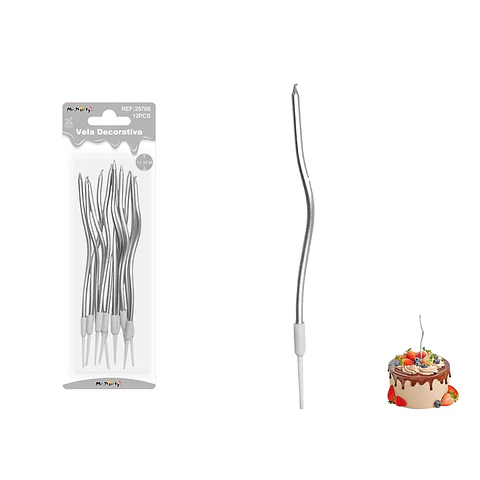 Velas curvas metalizadas plateadas 11.5cm 6pcs