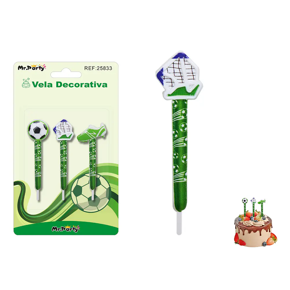 Velas decorativas fútbol 8cm 3pcs