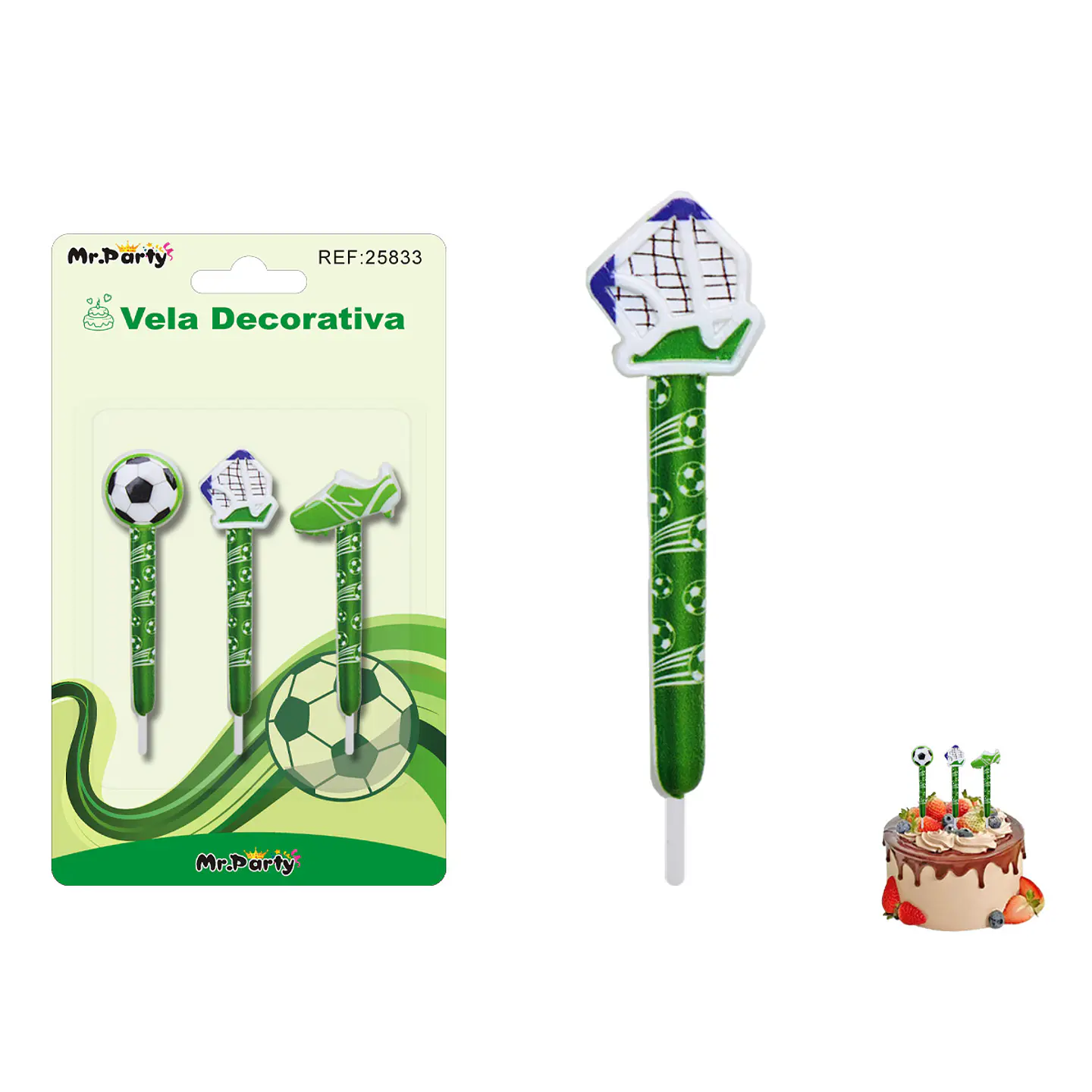 Velas decorativas fútbol 8cm 3pcs 1